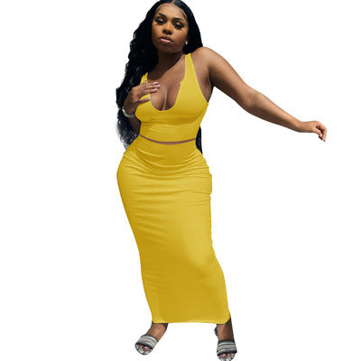 U Neck Backless Two Piece Skirt Set for Women