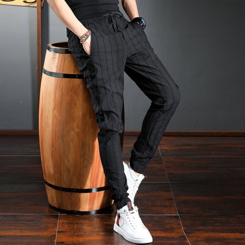Trendy Korean Style Striped Slim-Fit Trousers