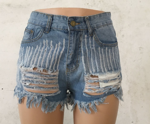 Summer Ripped Denim Shorts with Studs for Women