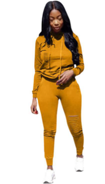 Women's Solid Color Floral Hoodie Two-Piece Set