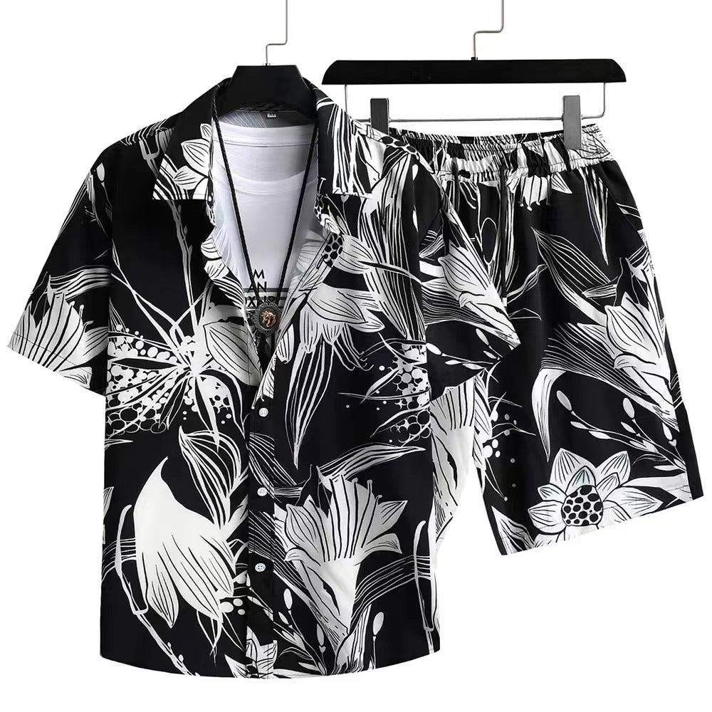 Men's Casual 3D Printed Hawaiian Shirt and Shorts Set