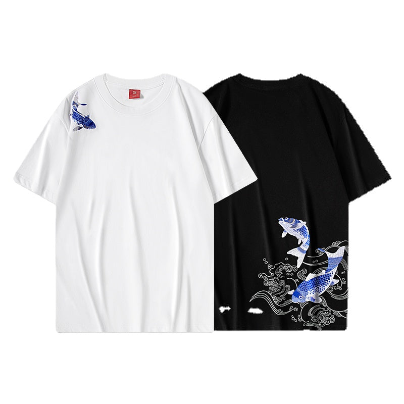 Men's Vintage Chinese Carp Embroidered Summer T-Shirt
