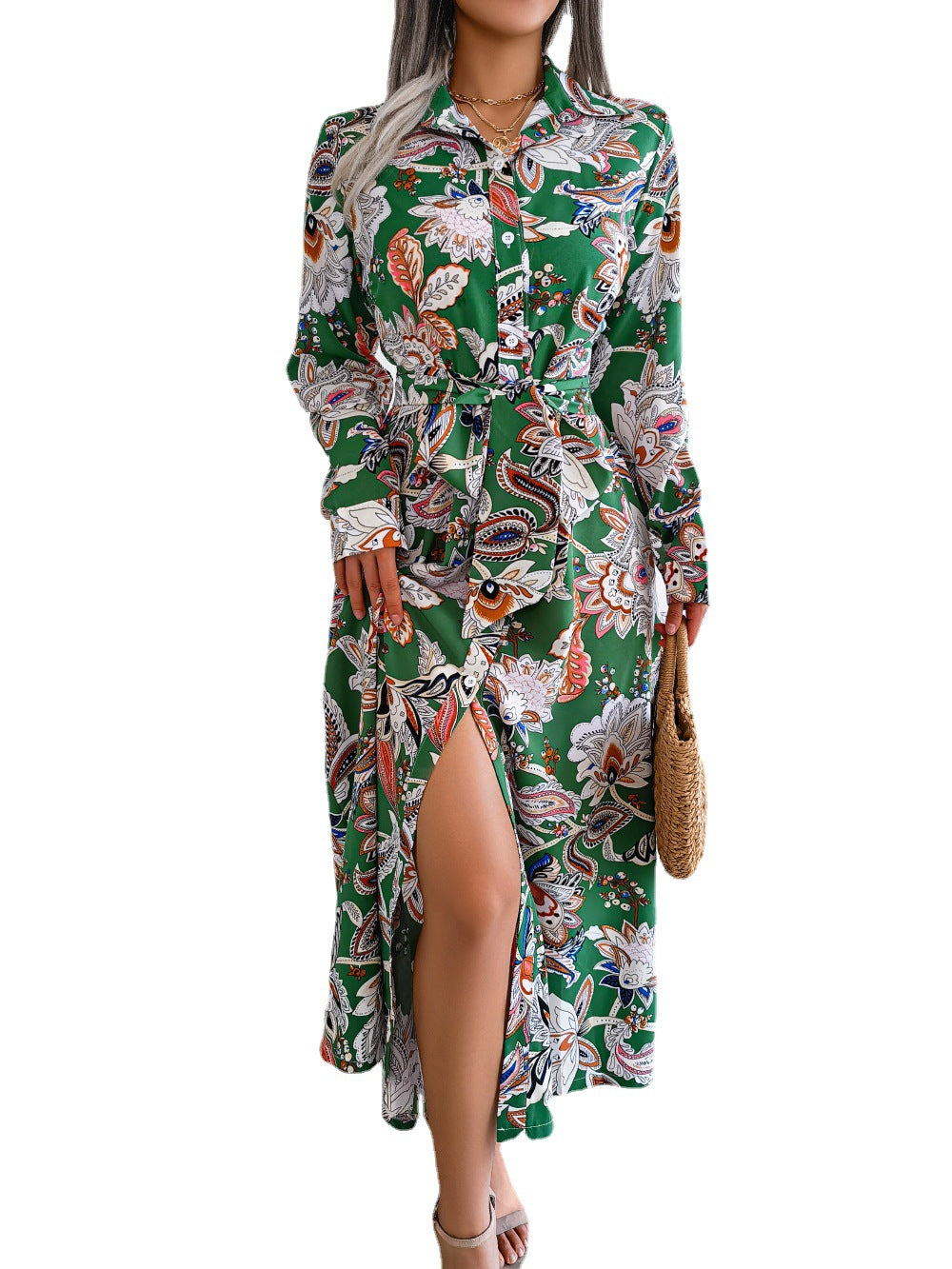 2024 Spring/Summer Retro Floral Shirt Dress for Women
