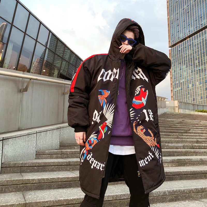 Graffiti Print Hooded Cotton Jacket for Men