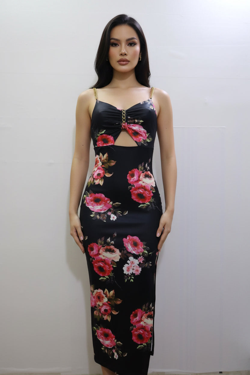 The Jardin Floral Spaghetti-Strap Split Dress | Evarisluxe