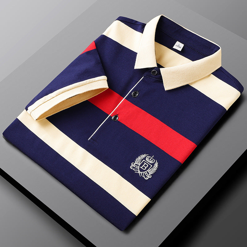 Men's Short-Sleeved Striped Cotton Polo T-Shirt