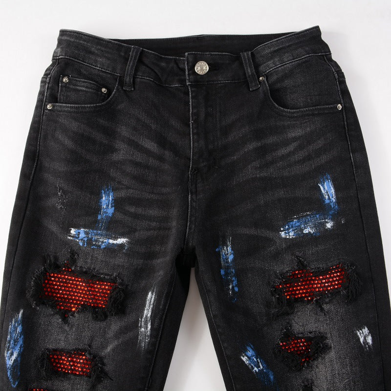 High Street Stylish Black Ripped Denim Pants for Men