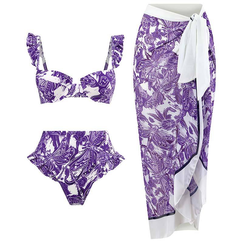 2023 Retro Three-Piece Swimsuit with Beach Skirt