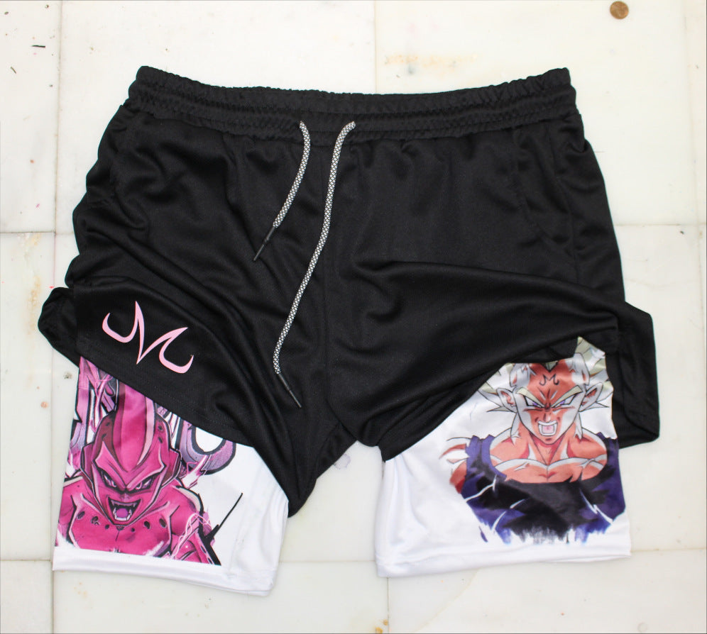 2023 Summer Men's Double Layer Anime Print Shorts