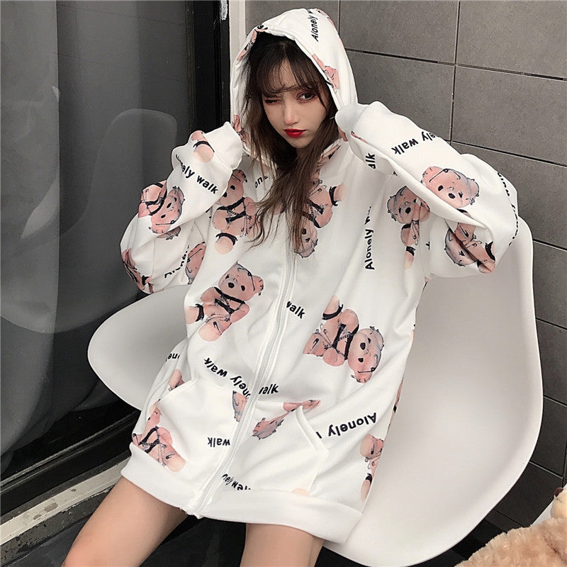 Trendy Bear Hoodie for Women - Loose Fit Autumn Jacket