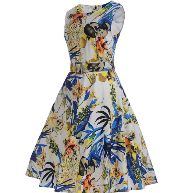 Evarisluxe Vintage Hepburn Style Summer Dress