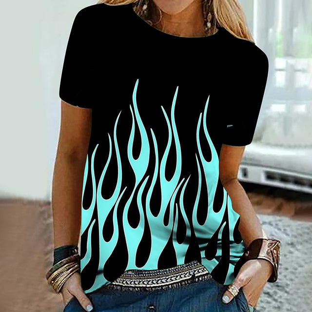 Colorful Flame 3D Print Oversized Summer T-Shirt for Women