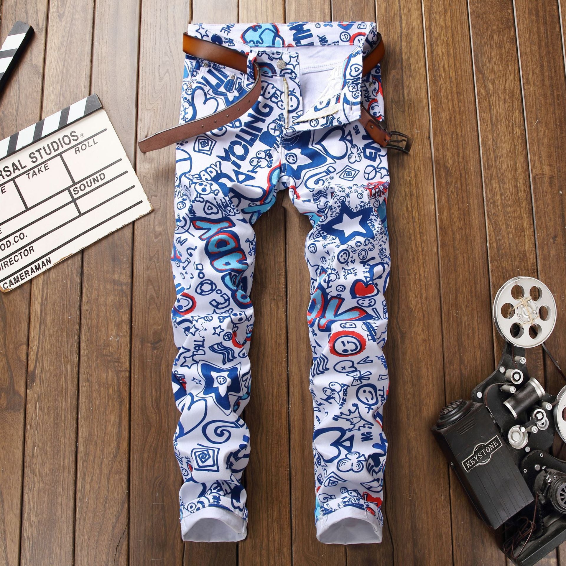 Printed Casual Slim Fit Stretch Trousers