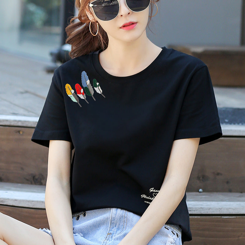 Summer Loose Cotton T-Shirt for Women - Short Sleeve