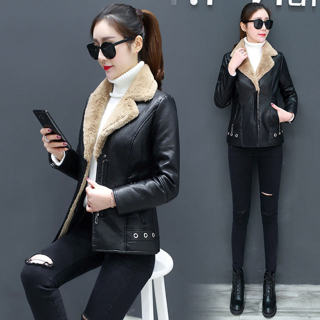 SEPARQI Women's Slim Fit Faux Fur Leather Jacket
