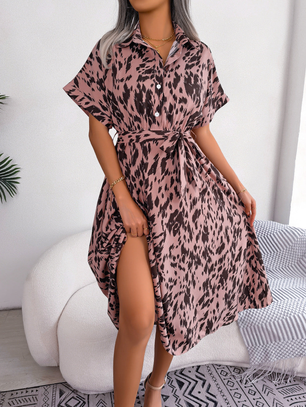 2024 Spring/Summer Leopard Print Shirt Dress for Women
