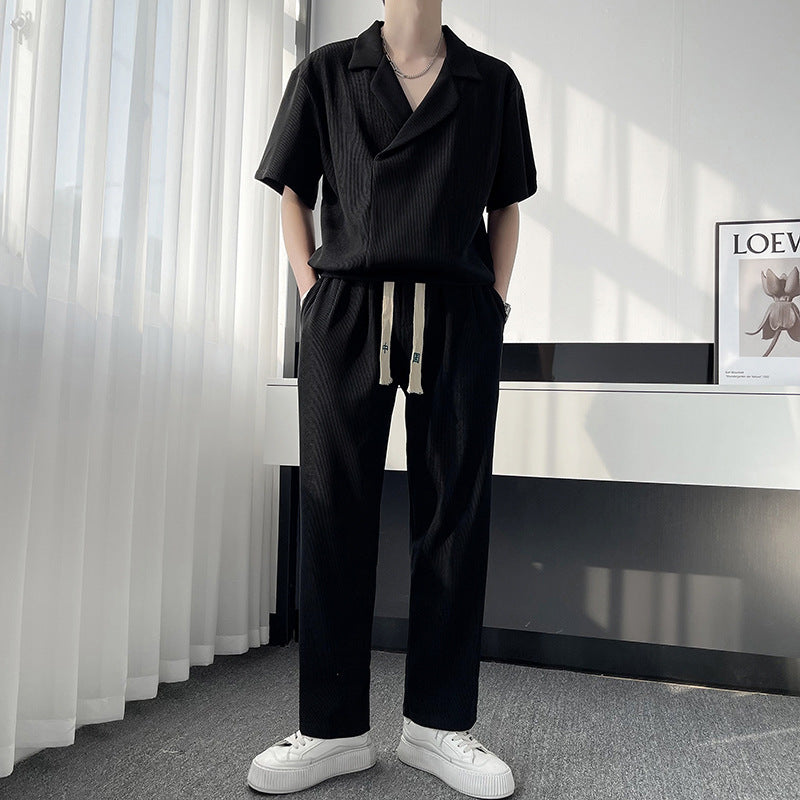 Men's Leisure Sports Two-Piece Set - Summer Thin Ice Silk Shirt