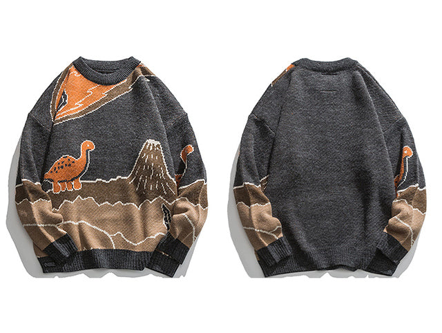 Vintage Cartoon Dinosaur Knitted Pullover Sweater