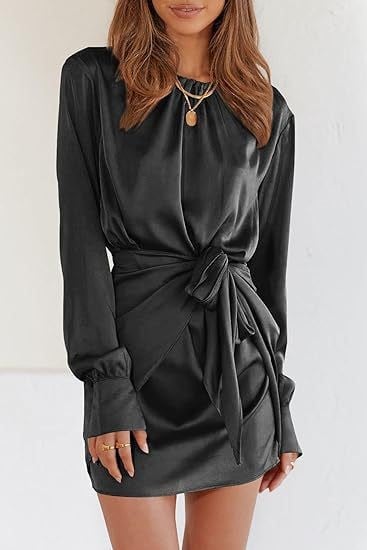Elegant Women's Satin Long Sleeve Cocktail Dress