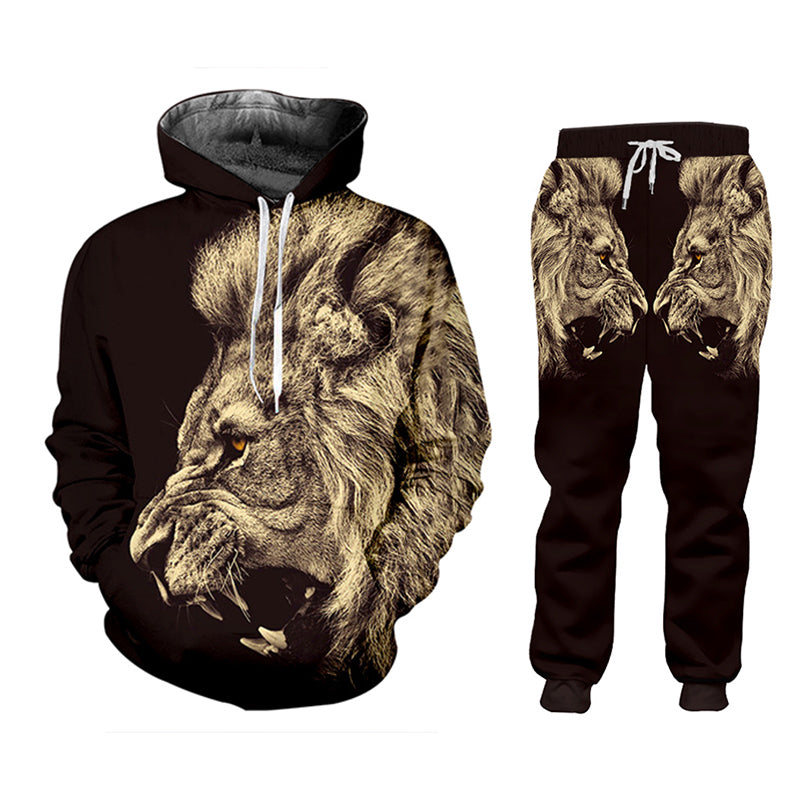 Casual Men's Tracksuit with Hoodie and Printed Pants