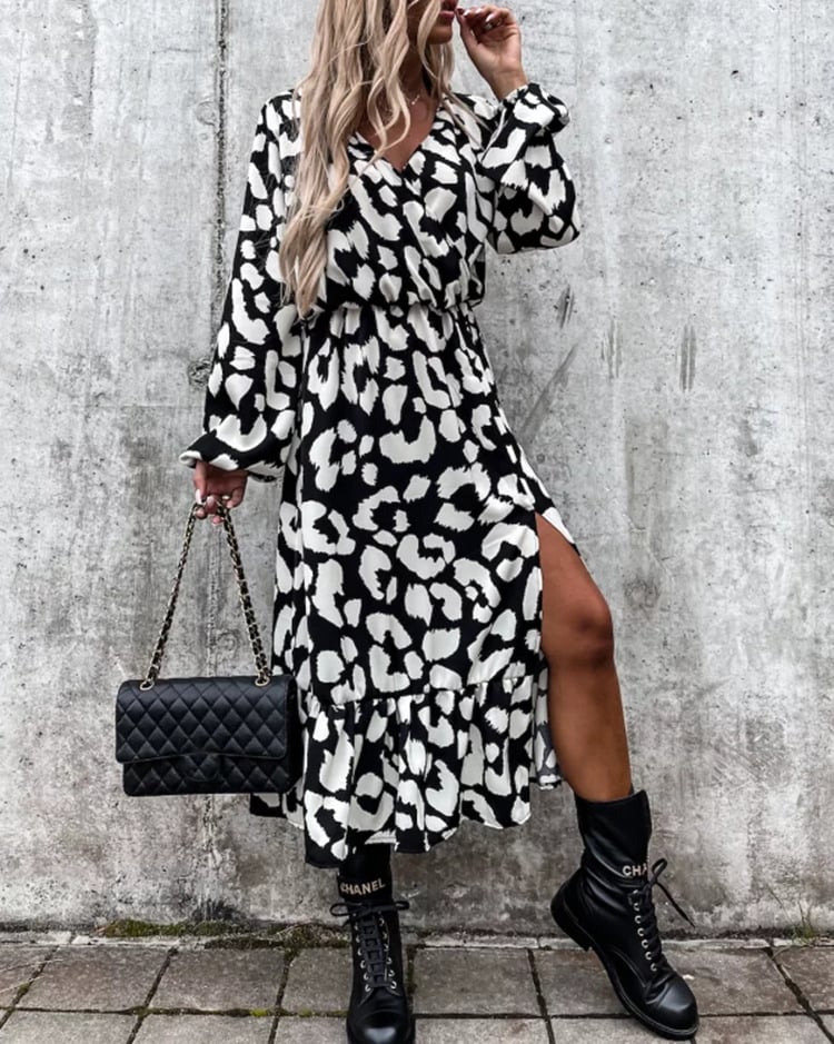 Leopard Print Long Sleeve Dress for Women