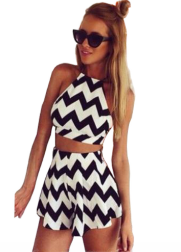 Striped Summer Set for Women, Sexy Crop Top Outfit