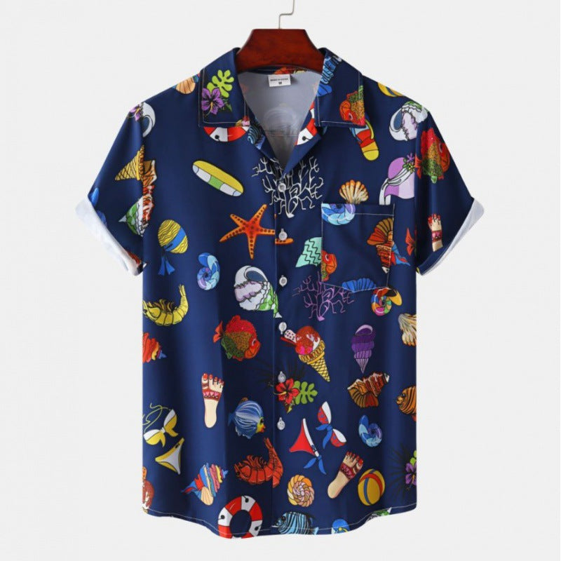 Men's Short Sleeve Hawaiian Print Shirt for Summer