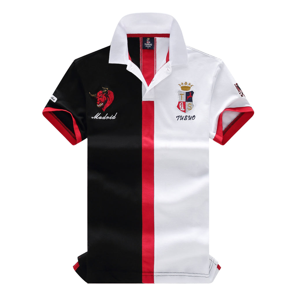 Men's Short Sleeve Polo Shirt with Color Block Embroidery