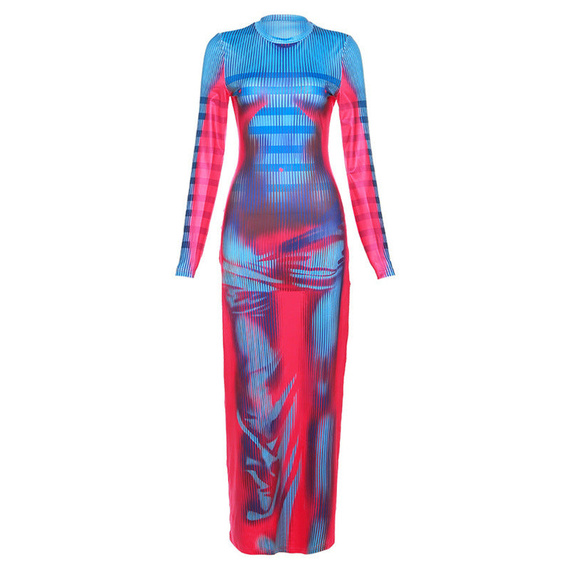 2024 Spring Women's Fashion High Waist 3D Print Dress
