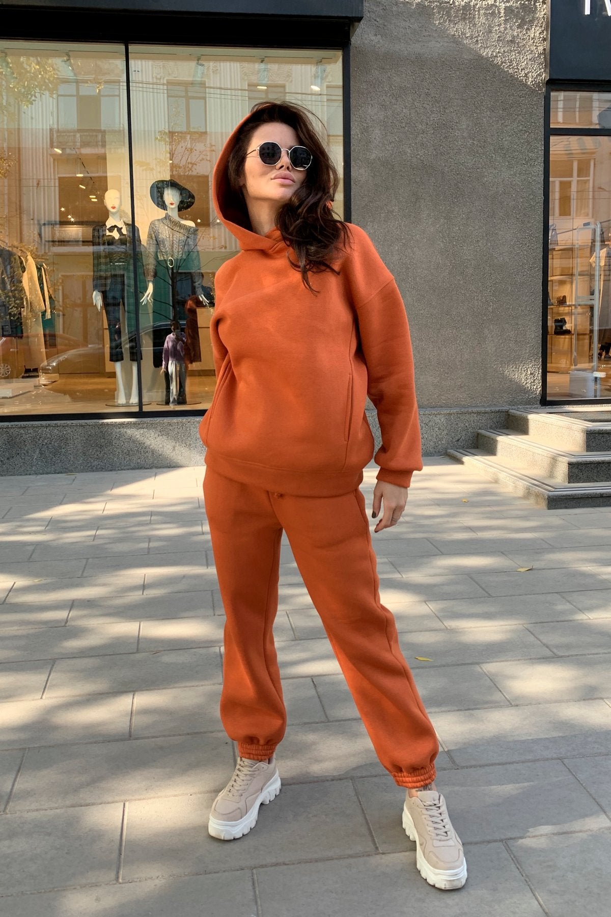 Fashionable Solid Color Hoodie & Casual 2-Piece Set
