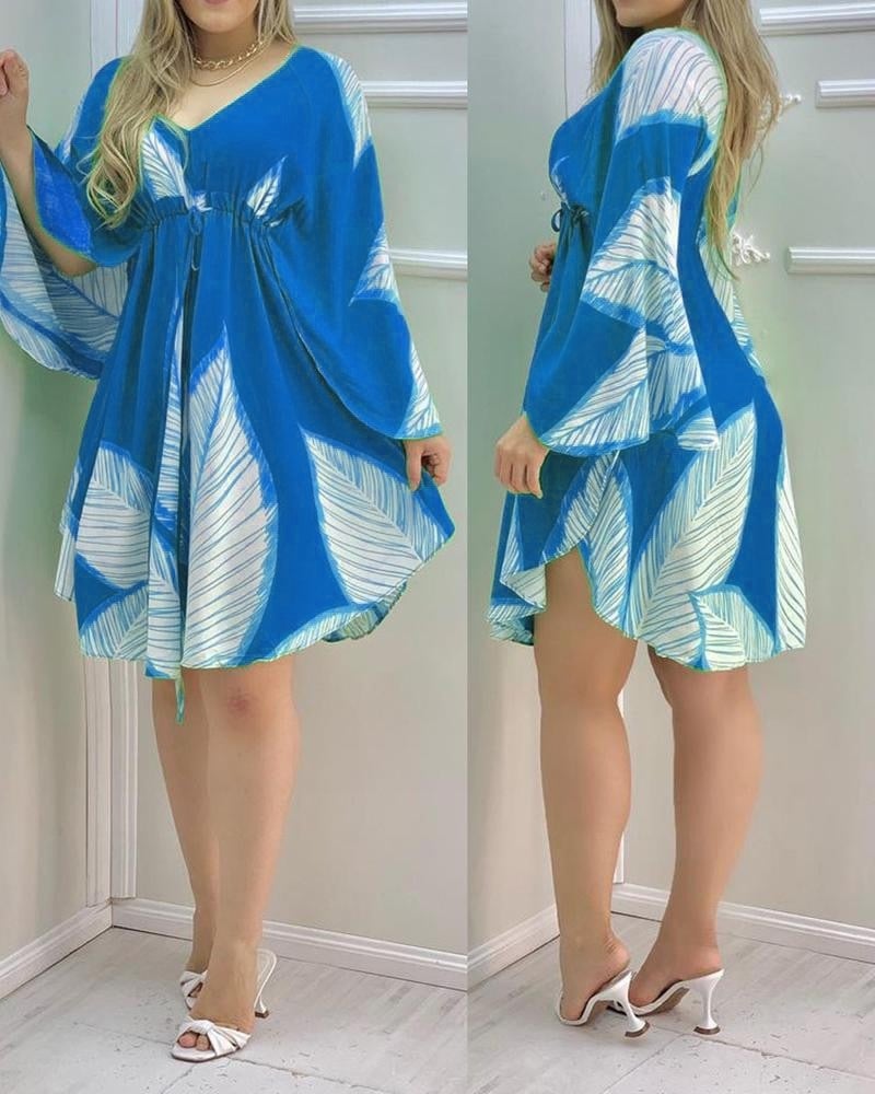 Evarisluxe Leaf Print Midi Dress