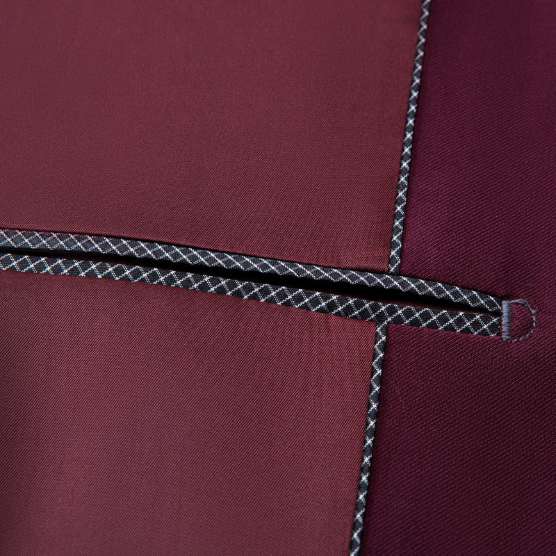 Burgundy Three-Piece Men's Suit with Slim Fit Design