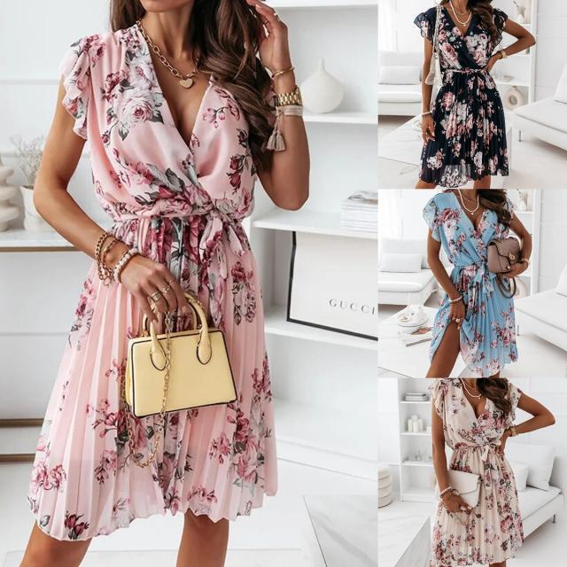 2022 Summer V-Neck Digital Print Dress for Women