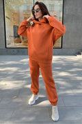 Fashionable Solid Color Hoodie & Casual 2-Piece Set
