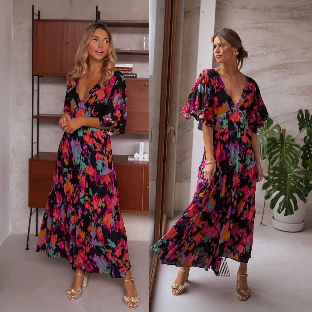 Evarisluxe V-Neck Loose Backless Swing Dress