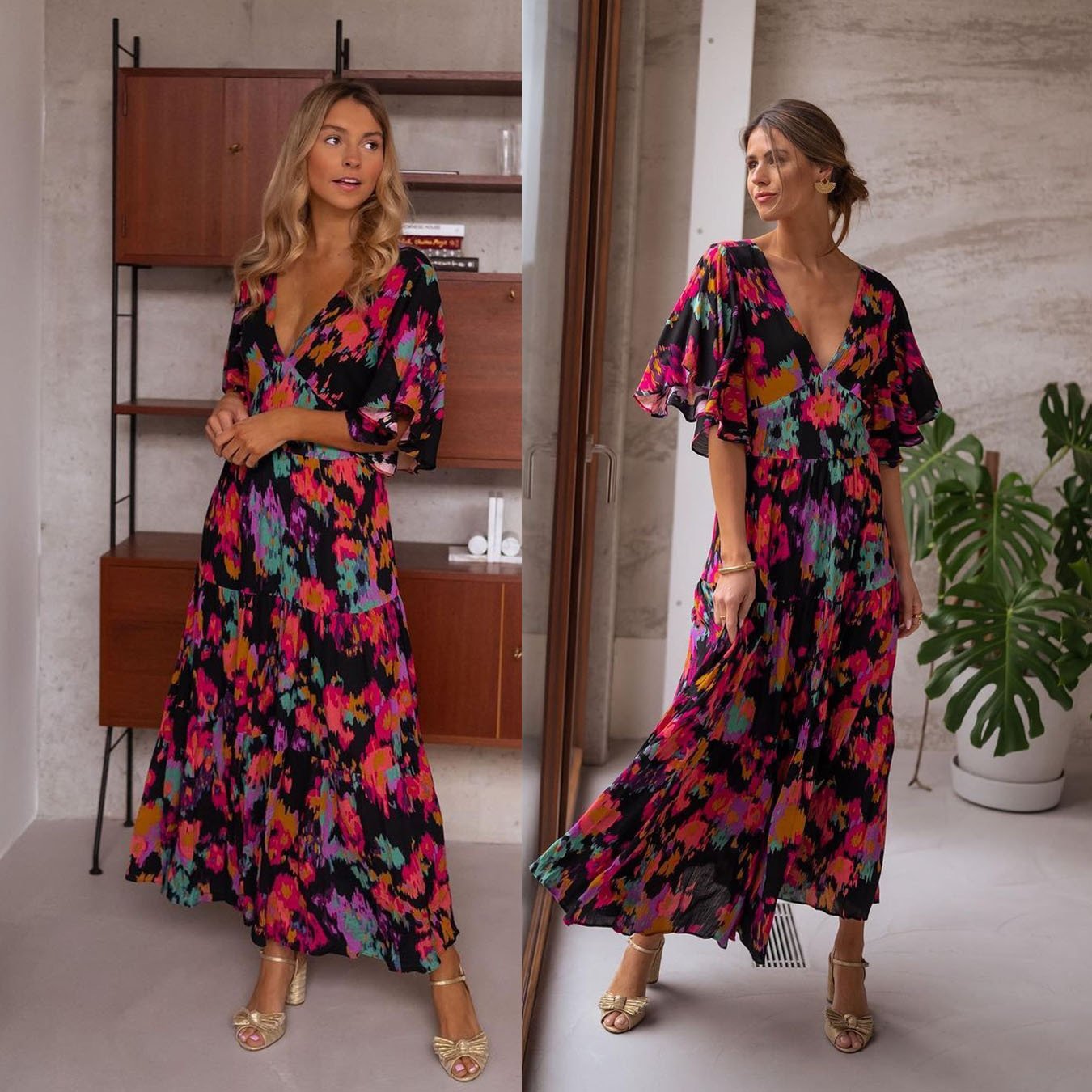 Evarisluxe V-Neck Loose Backless Swing Dress