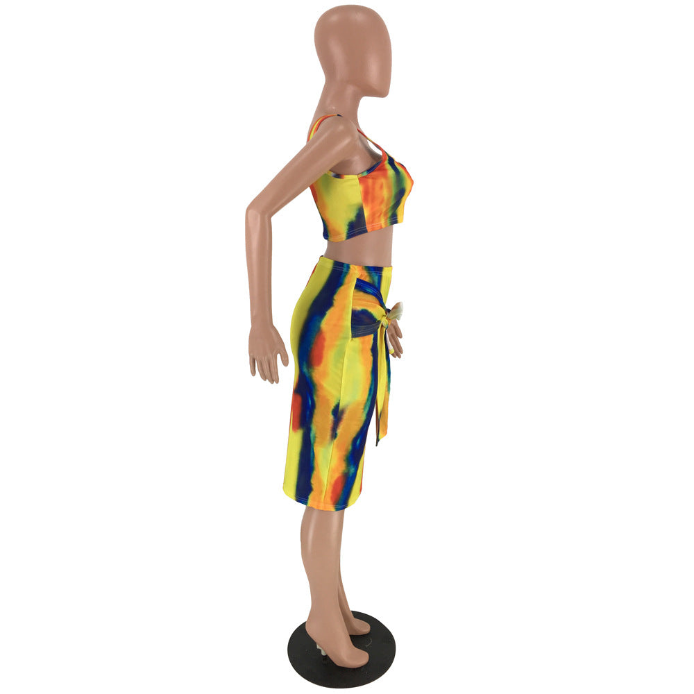 DN8241 Summer Tie-Dye Camisole Dress Set for Women