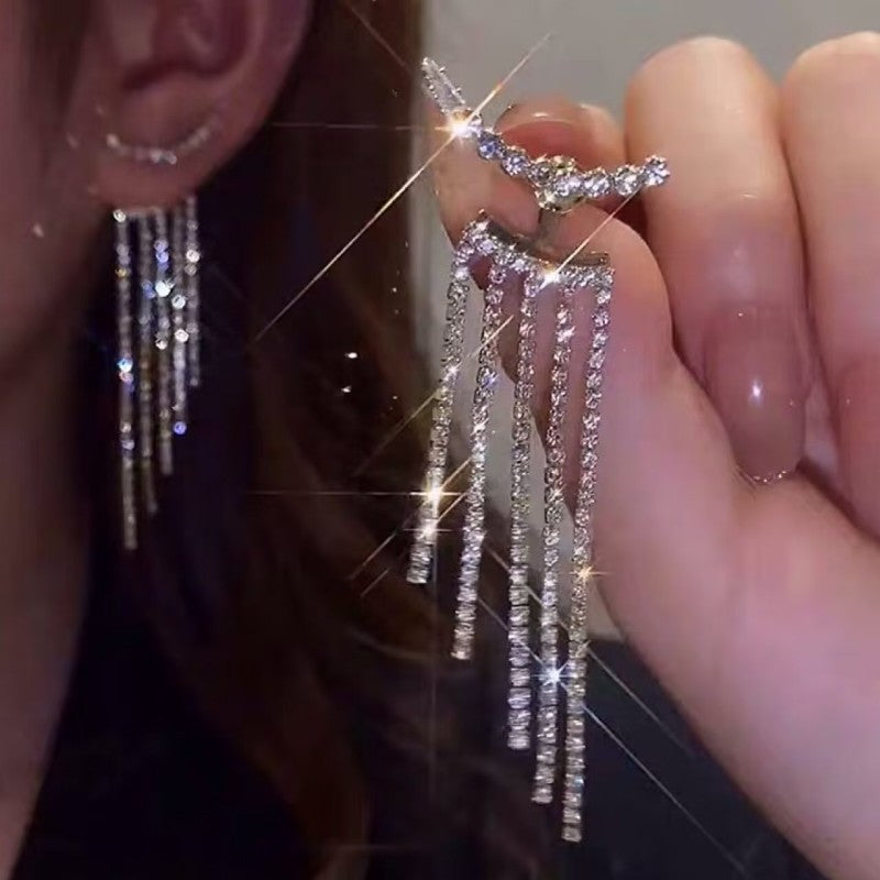 Evarisluxe Rhinestone Multi-Chain Tassel Earrings