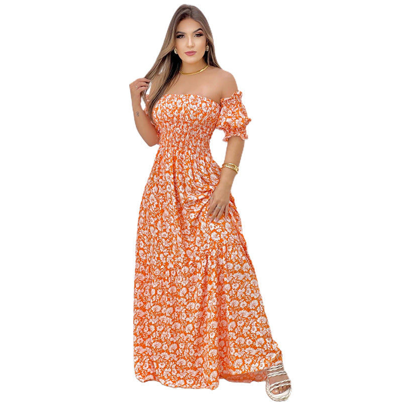 2023 Women's Spring/Summer Off-Shoulder Printed Dress