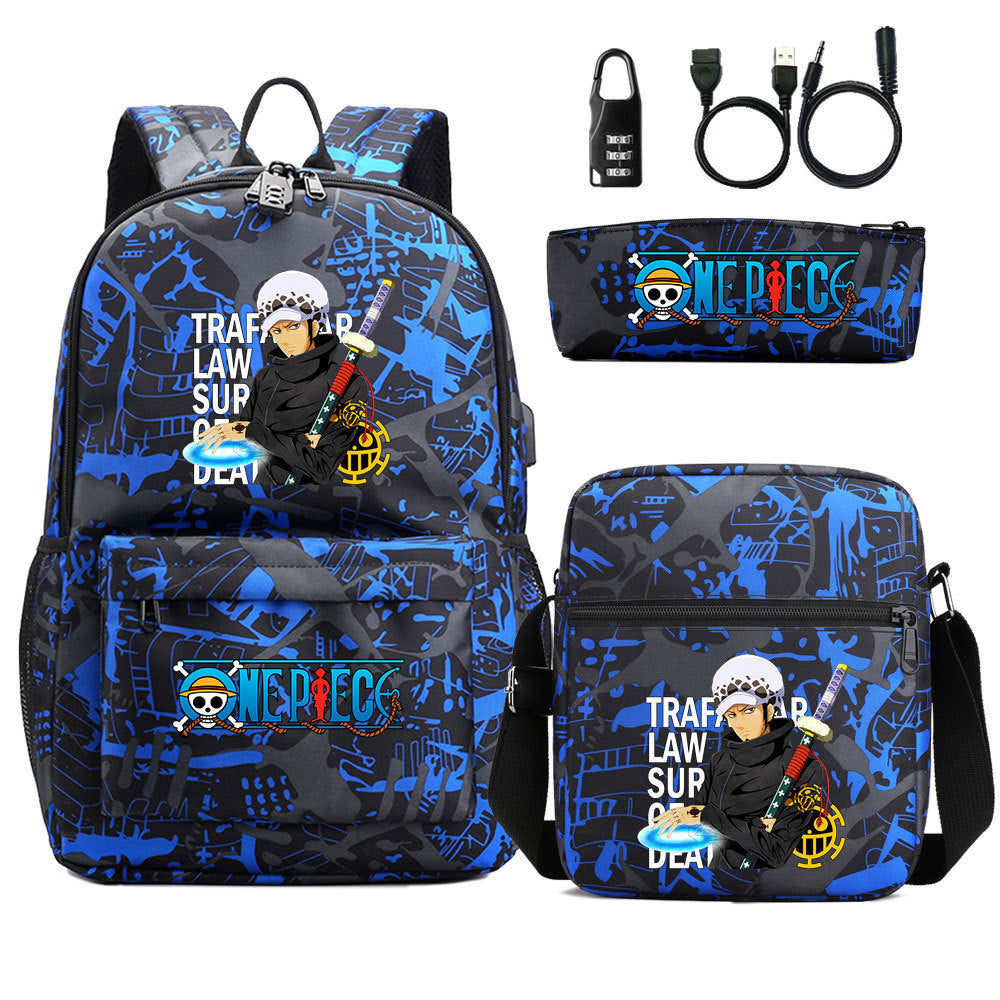 Cartoon One Piece USB Password Lock Backpack Set