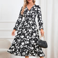 Retro V-neck Printed Dress for Women