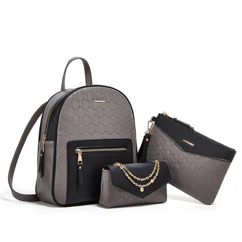 3-Piece Embossed PU Leather Backpack Set for Women