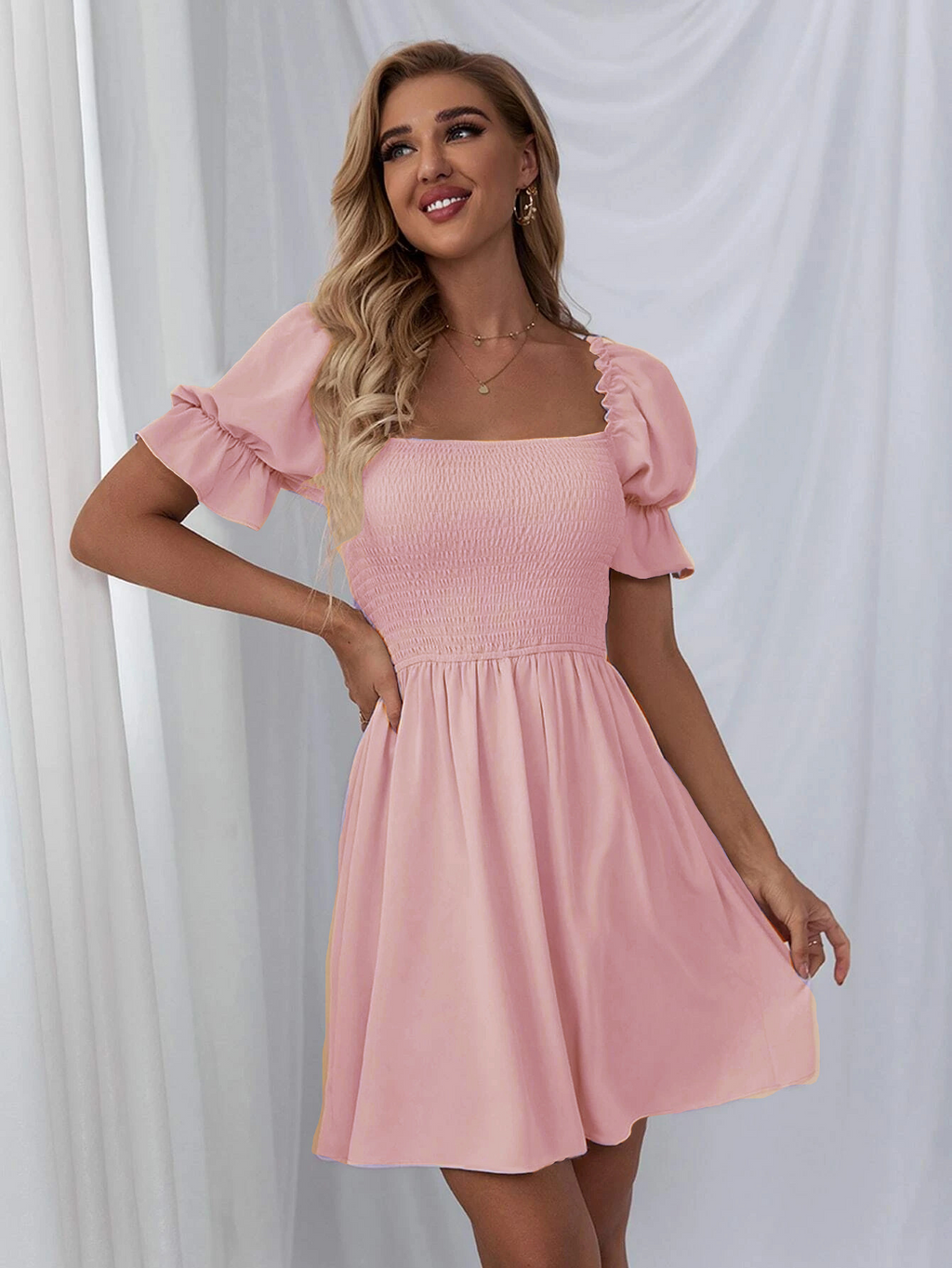 EvarisLuxe Carré Square Neck A-Line Dress