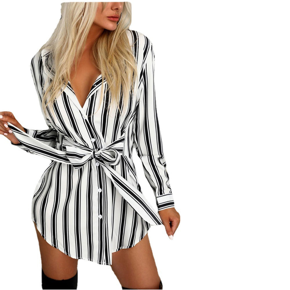 Stylish Striped Mid-Waist Dress for Spring and Autumn