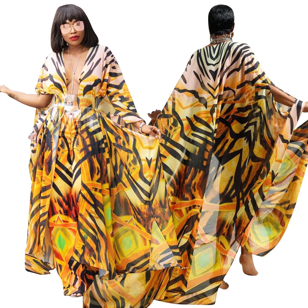 V-neck Printed Jacket with Chiffon Shirt for Women