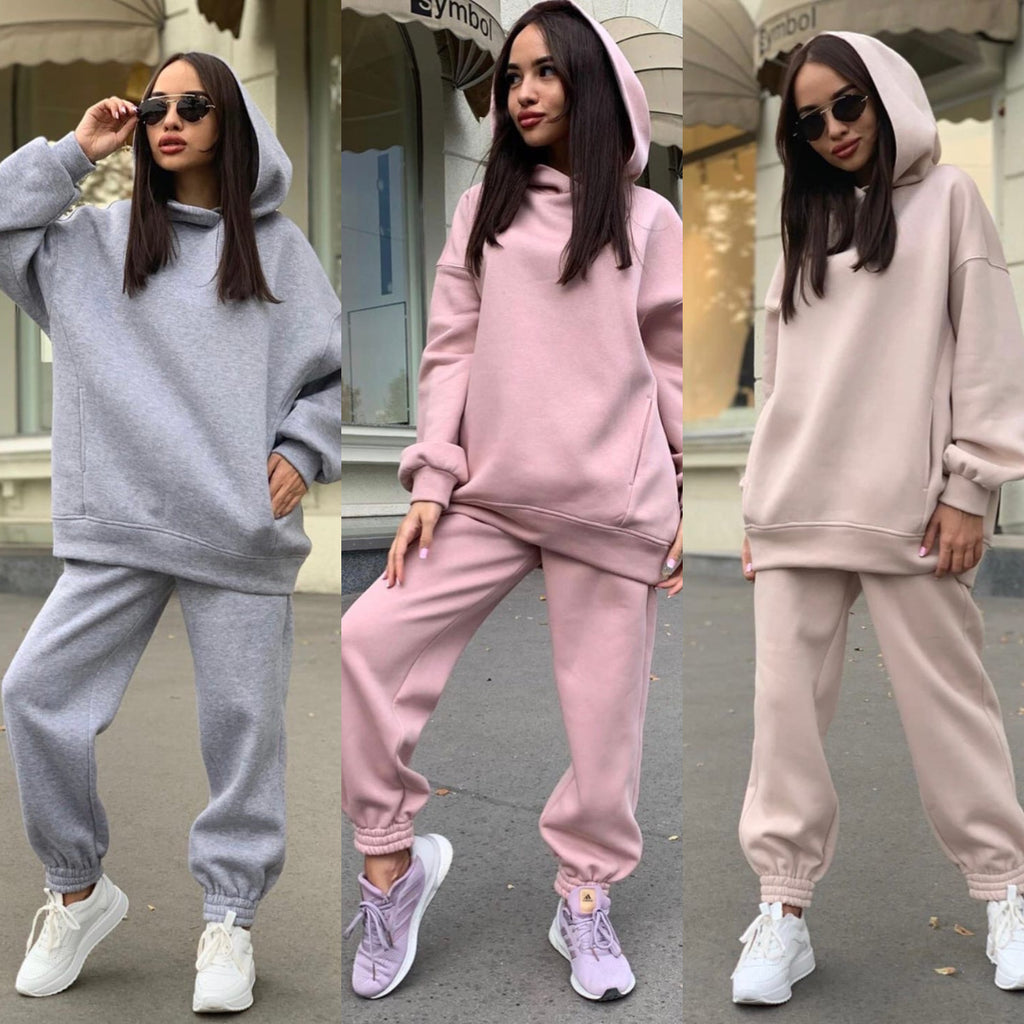 Fashionable Solid Color Hoodie & Casual 2-Piece Set