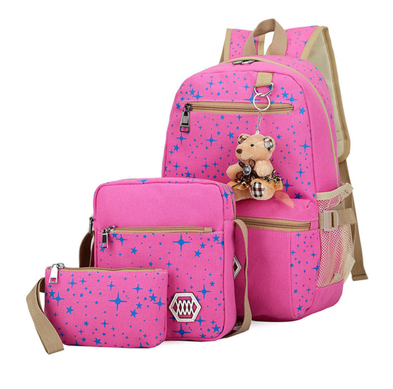 3-Piece Korean Style Cotton Canvas Backpack Set