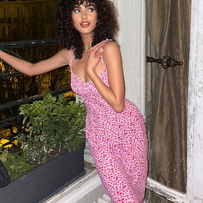 Summer Floral Halter Dress for Women - Bohemian Style
