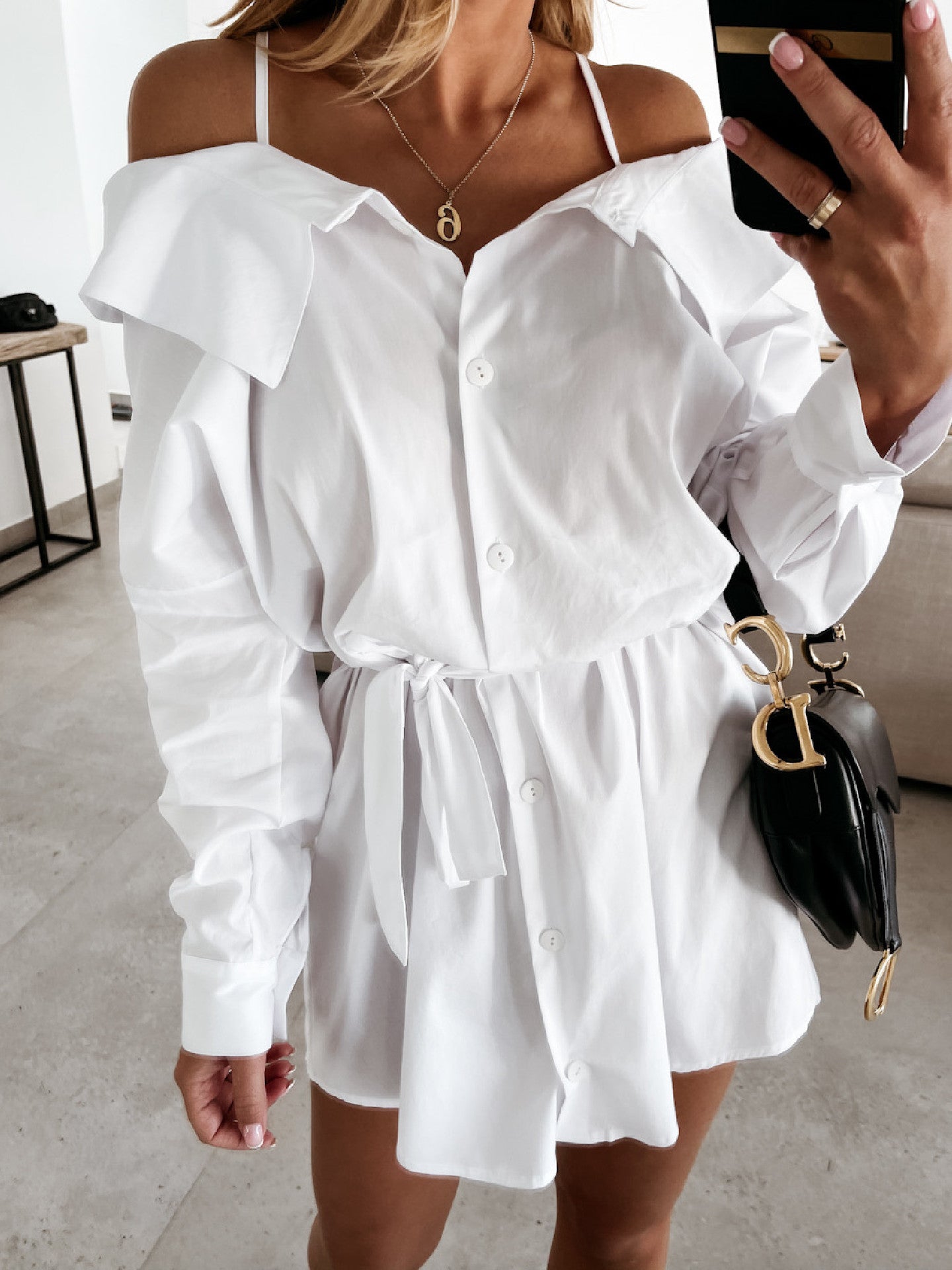Evarisluxe Simple Solid Color Tied Dress
