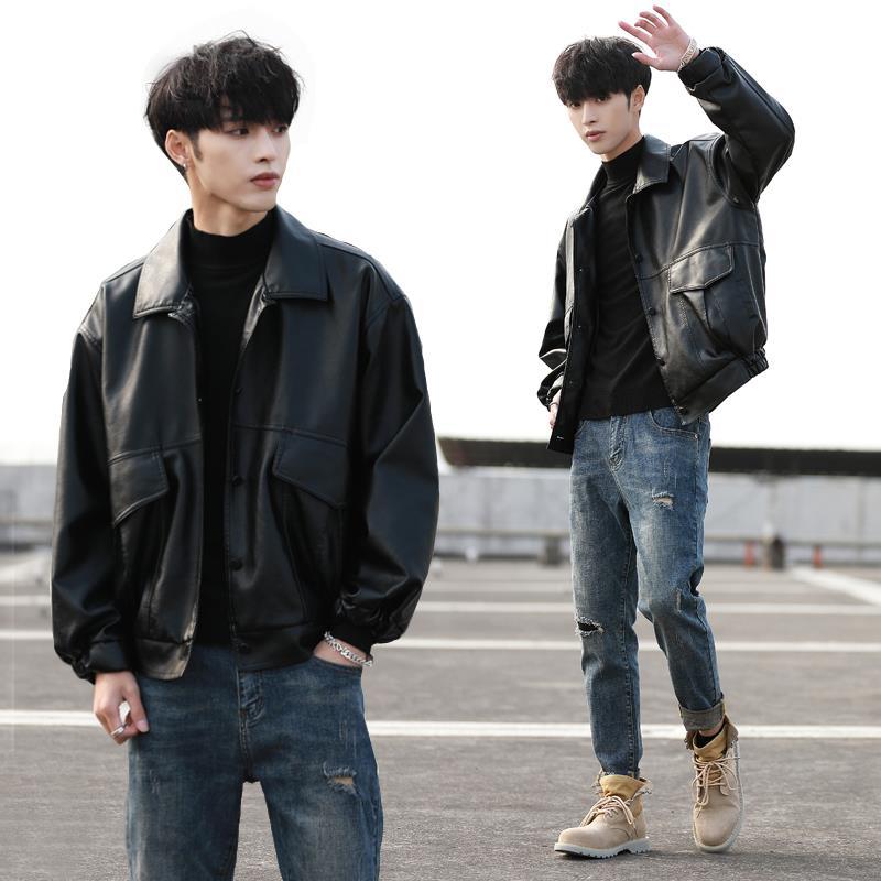 Korean Style Loose Leather Jacket for Men